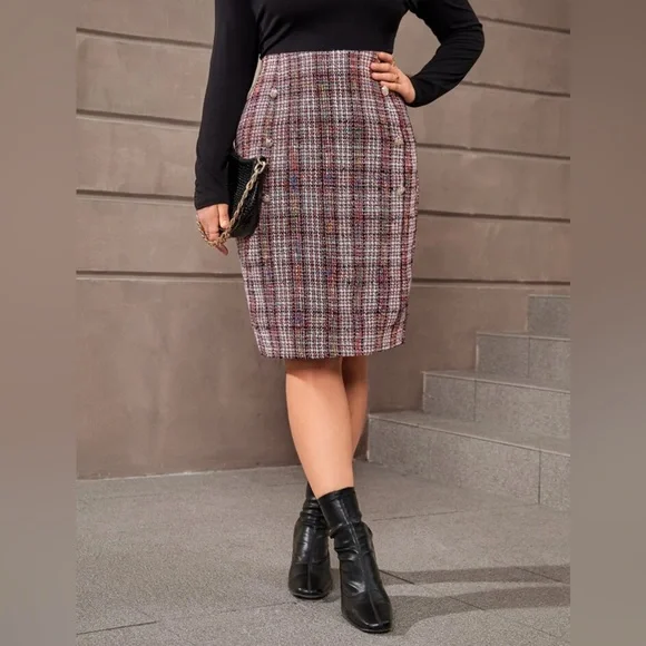 ❤️ FREE with any purchase 🙏🏽 SHEIN 💖⚜️ Tweed High Waist Pencil Skirt - Picture 3 of 17